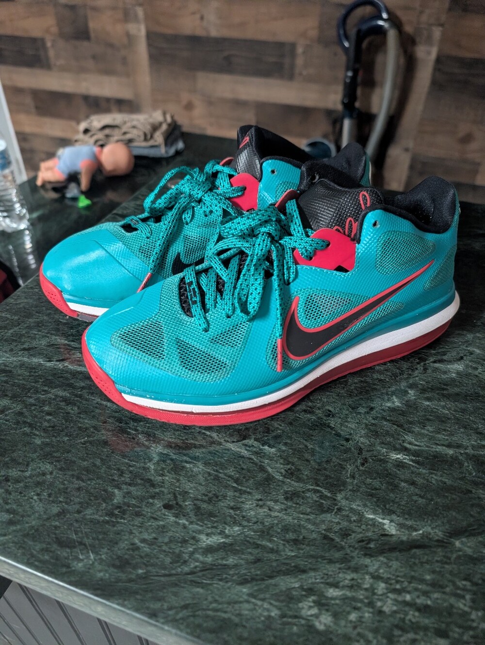 Nike Teal and Red Basketball Shoes